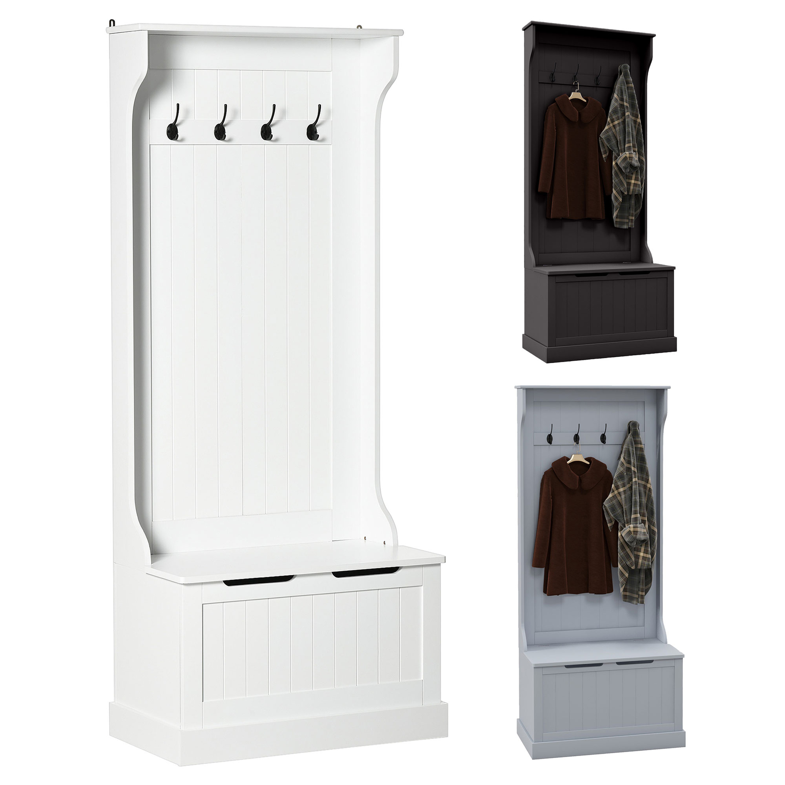Hall Tree with Storage Cabinet Seat Coat Hanger Sturdy Simple gallery