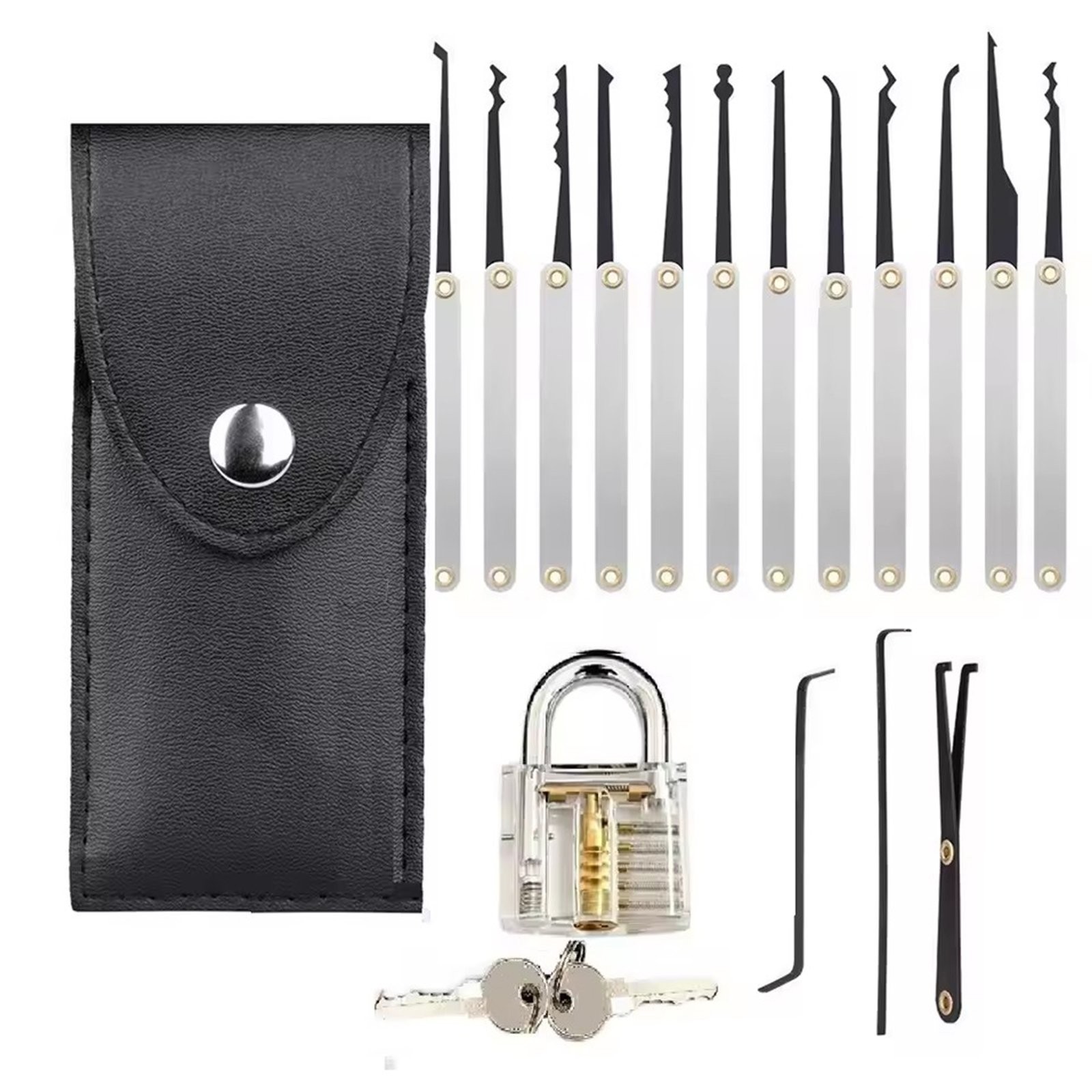 Stainless-Steel-ABS-15in1-Multi-functional-Key-Pick-Tool-Set-Transparent-Design gallery