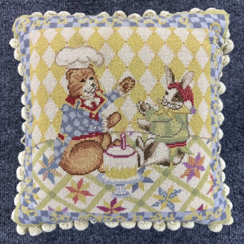Vintage Handmade Needlepoint Throw Pillow “Patty Cake” gallery