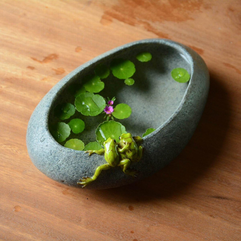 Garden Frogs on Long Functional Stone Flower Pot Planter Figurine gallery