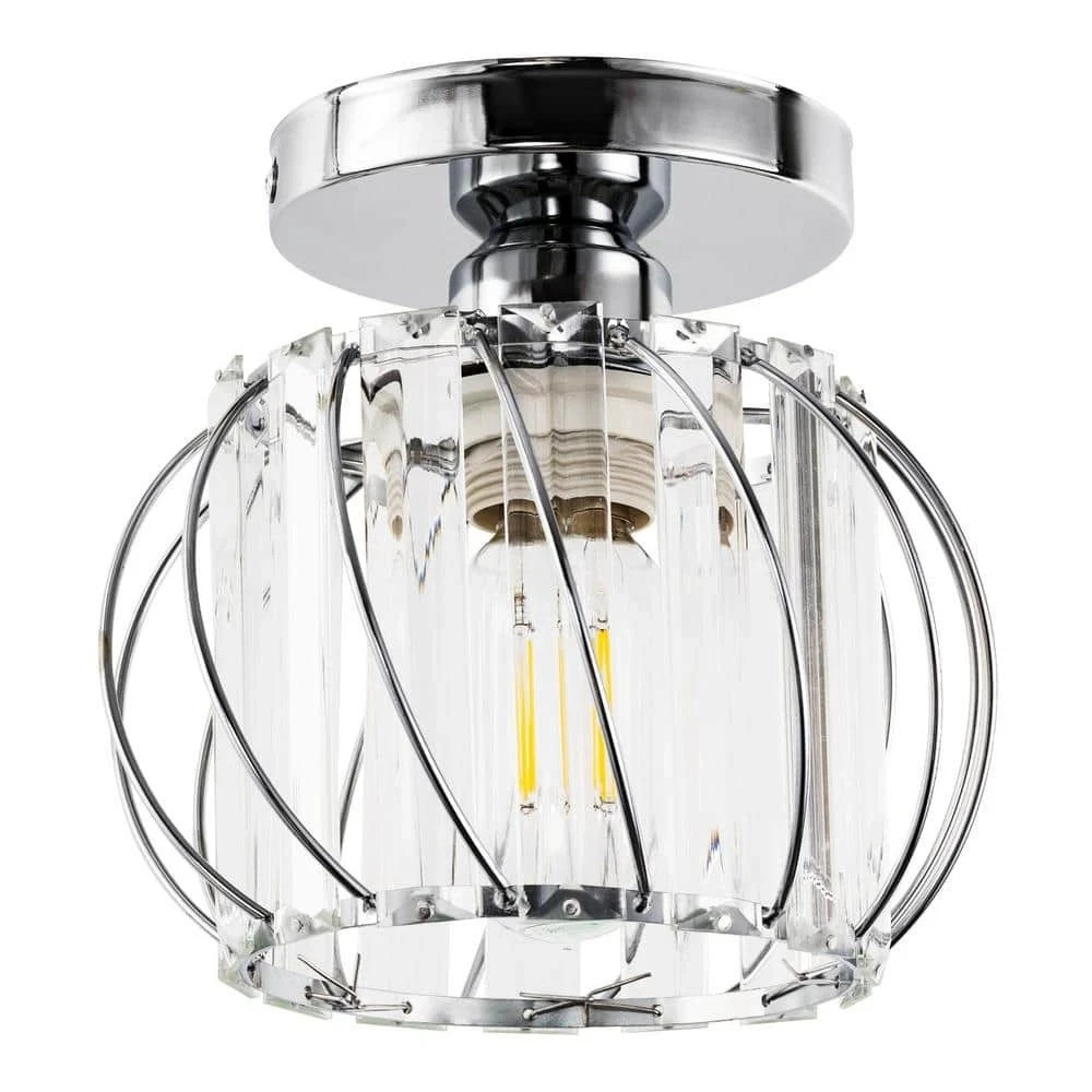YANSUN 7-inch 1-Light Brushed Nickel Modern Semi Flush Mount Ceiling Light gallery