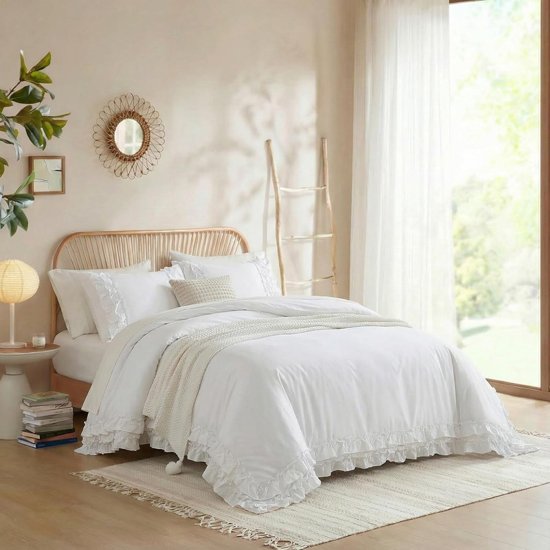 100% Cotton Ruffled Queen Comforter Set - White Farmhouse Chic gallery