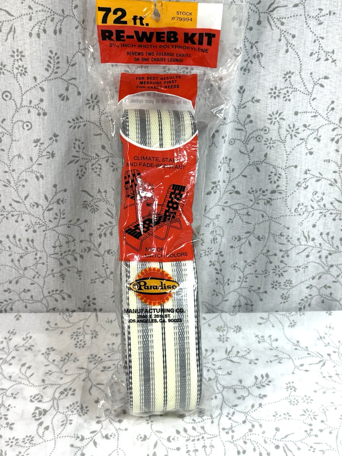 NOS Paradise Re-Web kit for lawn chairs, 72 Ft, Blk,white,gray and lt yellow gallery