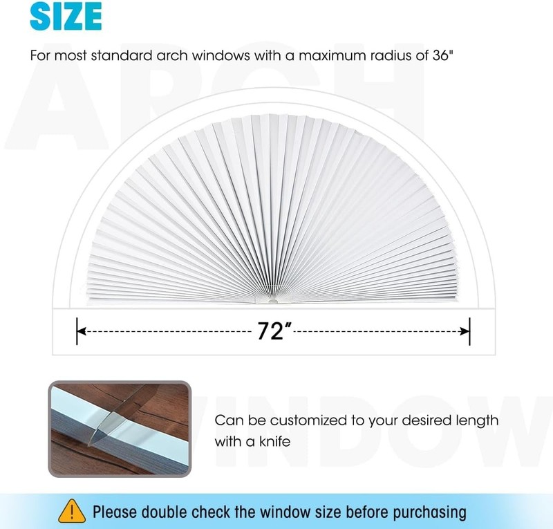 2 Pcs 36 X 72 Arch Half Circle Window Shades Window Pleated Blinds Light Filter gallery