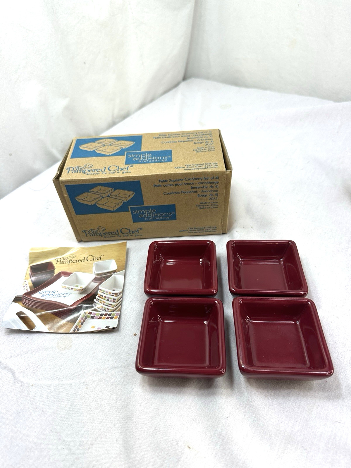 4 Pampered Chef Simple Additions Petite Squares Cranberry 1990 New Salt Dip Dish gallery