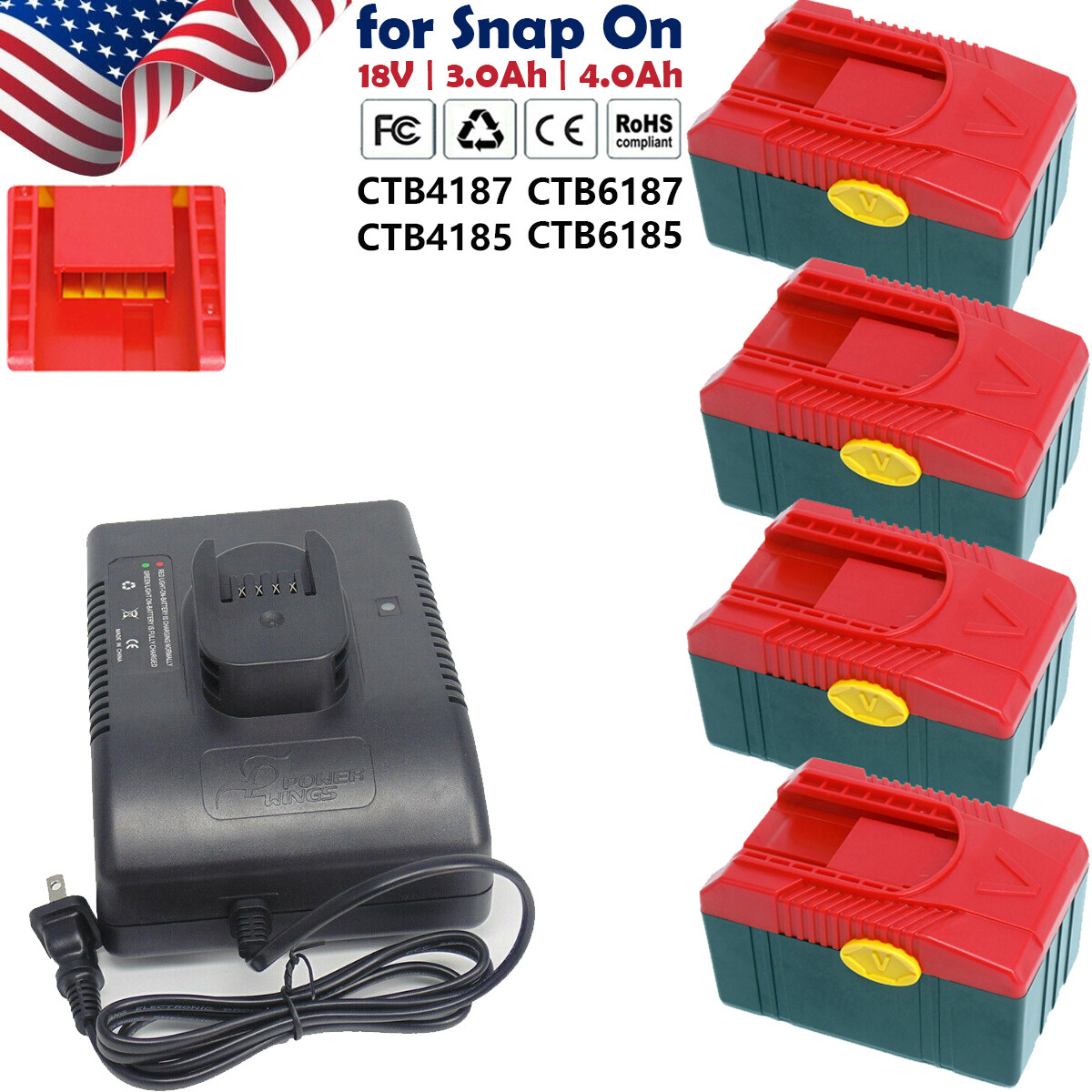 For Original Snap on 18V Battery CTB4187 CTB6187 CTB4185 CTB6185 CTC620 Charger gallery
