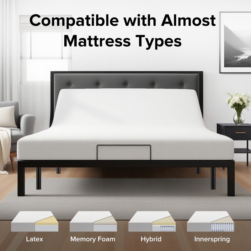 Adjustable Bed Frame with Massage Head & Foot Incline Queen Size Wireless Remote gallery