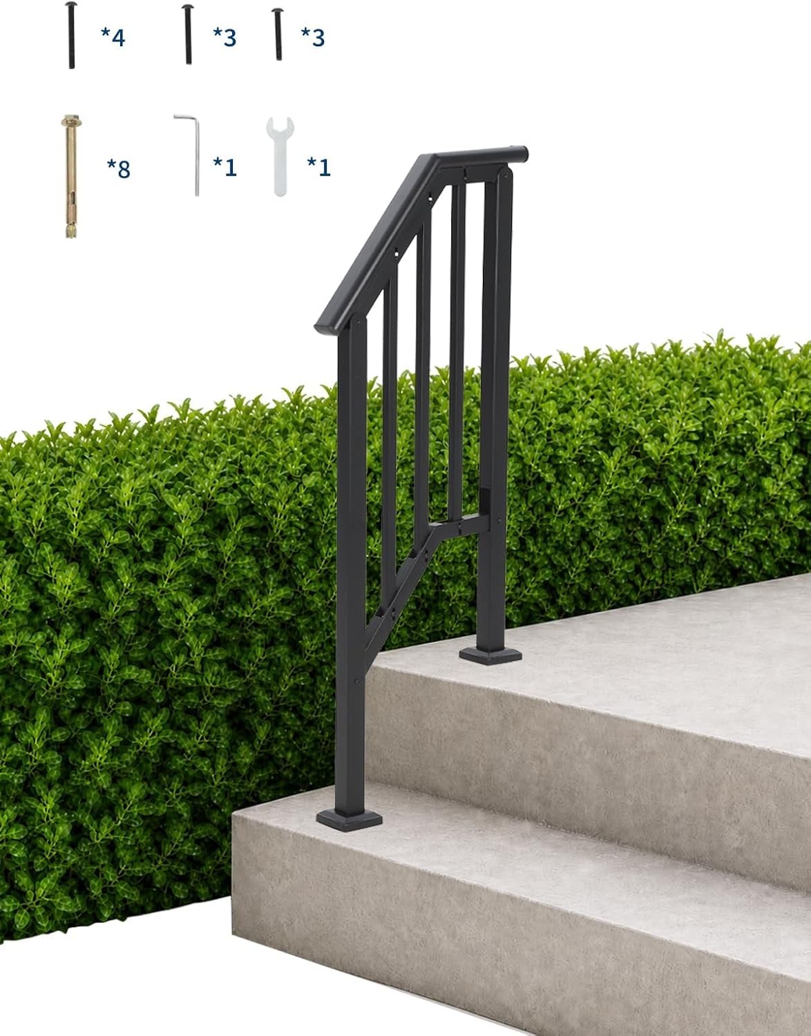 2/3/4 Steps Outdoor Handrails Adjustable Stair Handrail Railing with Balusters gallery