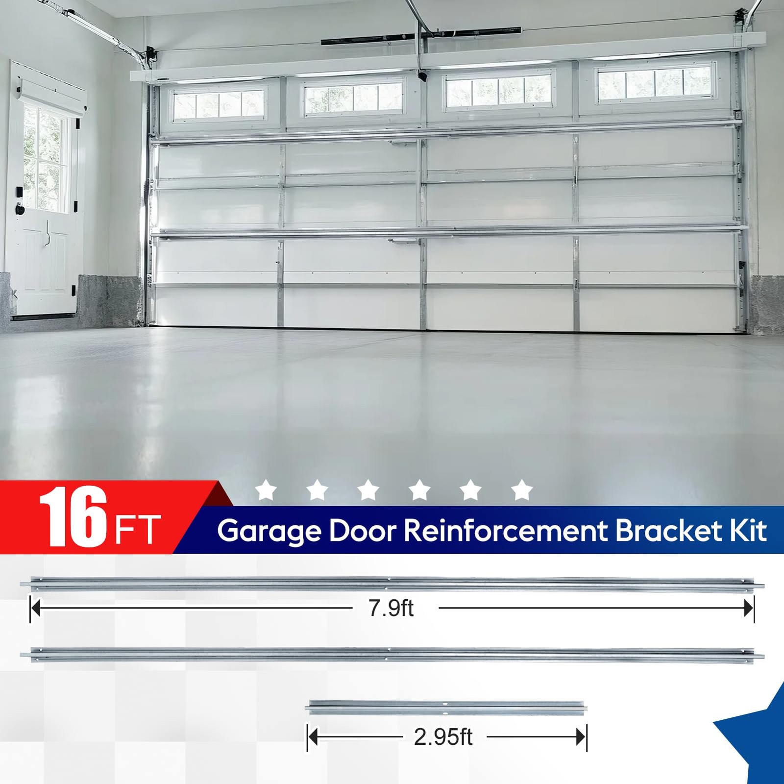 16ft Garage Door Bracket Strut,Heavy-Duty Steel Doors 16ft, Silver gallery