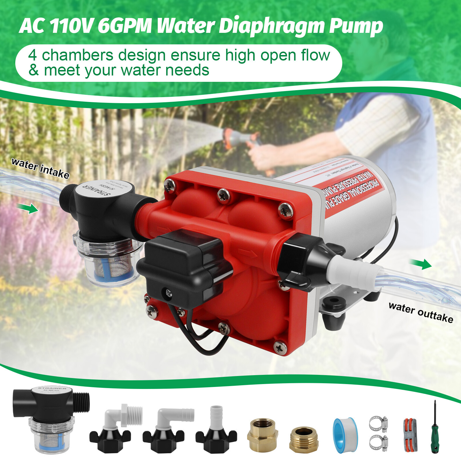 Water Pressure Booster Pump 110V RV Water Transfer Self-priming Diaphragm Pump gallery