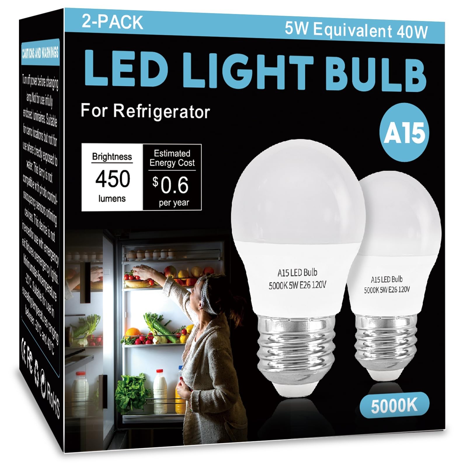 LOXYEE LED Refrigerator Light Bulb 2 Pack，Daylight White 5000K 120V 40W gallery