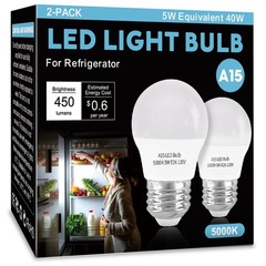 LOXYEE LED Refrigerator Light Bulb 2 Pack，Daylight White 5000K 120V 40W
