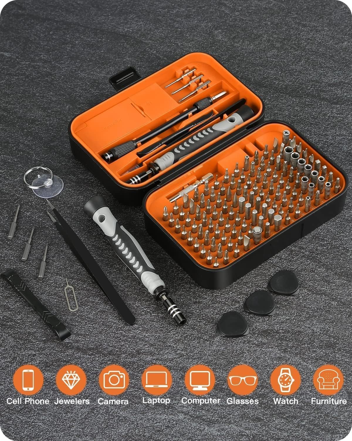 Precision Screwdriver Set 130 in 1 with 120 Bits Orange gallery