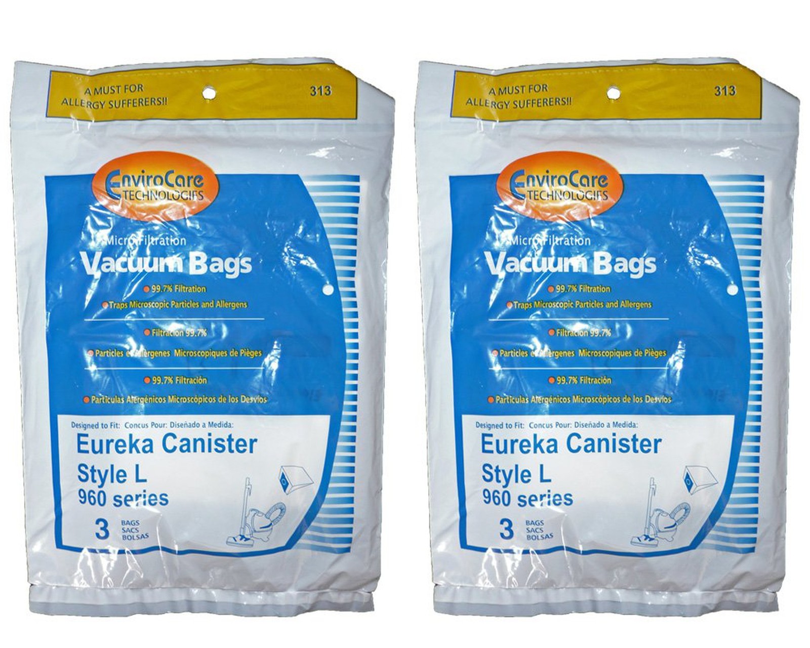 6 Eureka Style L Allergy Micron Filtration Vacuum Bags, Mini Mite Canister Va... gallery
