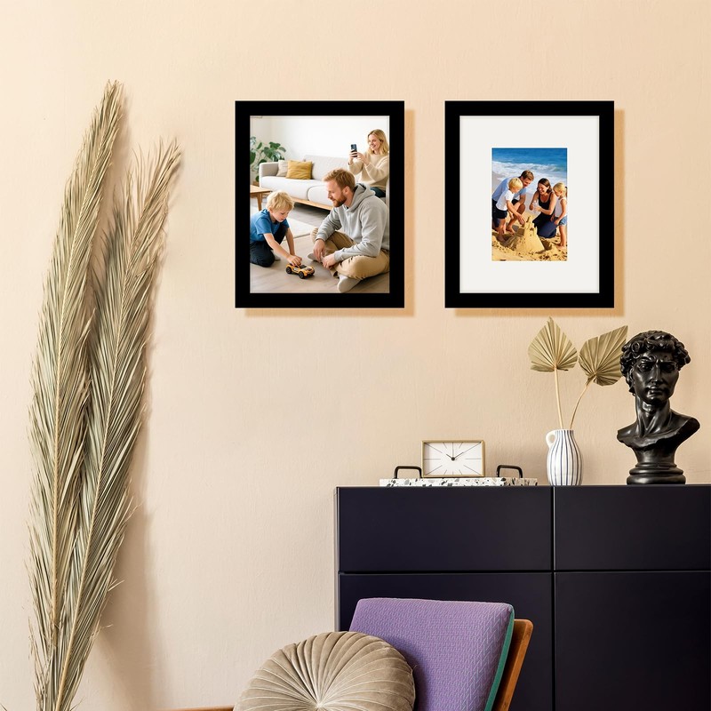 2 Pack 8x10 Picture Frames Solid Wood Black Wall Mount Tabletop gallery