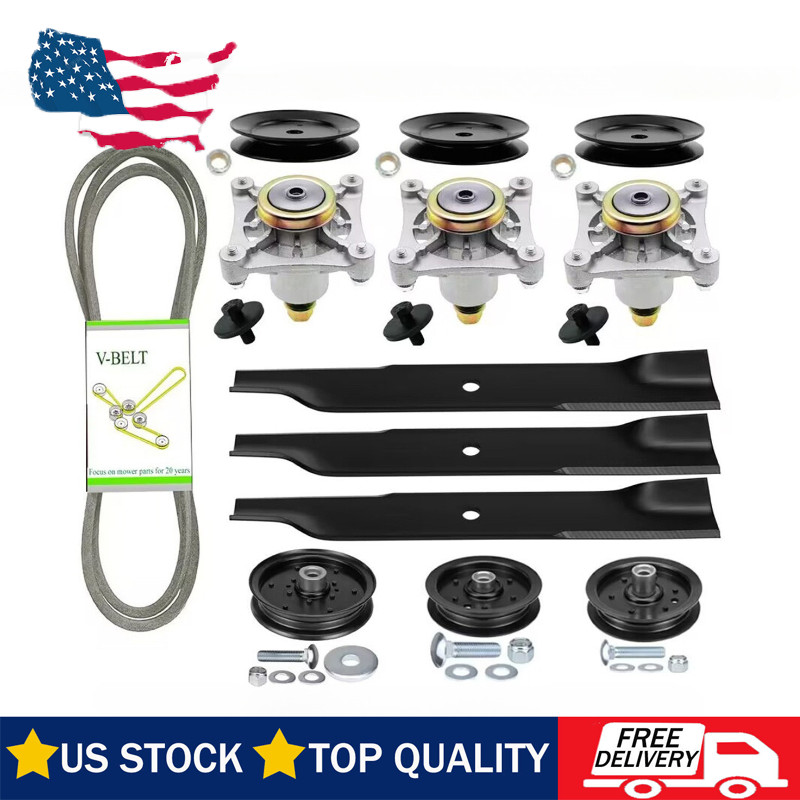 New for Hustler Raptor 52" Ultimate Deck Rebuild Kit Spindles Pulleys Blades gallery