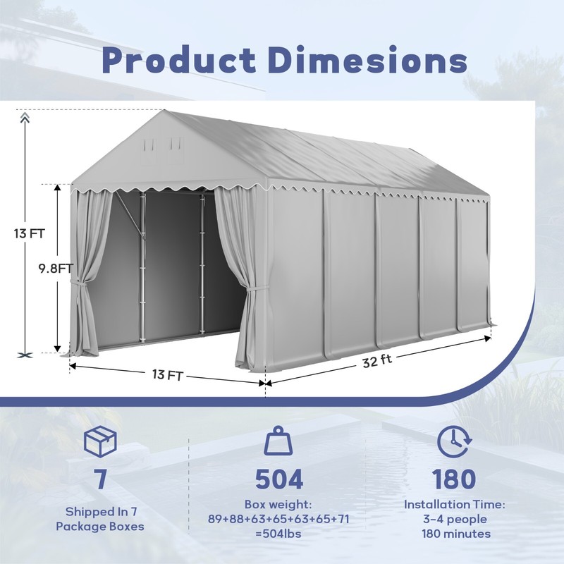13x32ft Storage Canopy with Sidewalls Outdoor Portable Heavy Duty Shelter Tent gallery