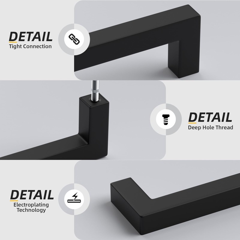 Black Square Bar Cabinet Pull Drawer Handle 71/2in 192mm Center 5 PCS gallery