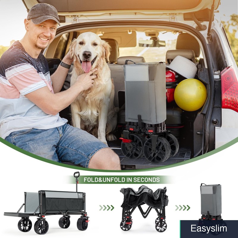 Folding Wagon 47" Collapsible Utility 300 lbs Gray All-Terrain Wheels gallery