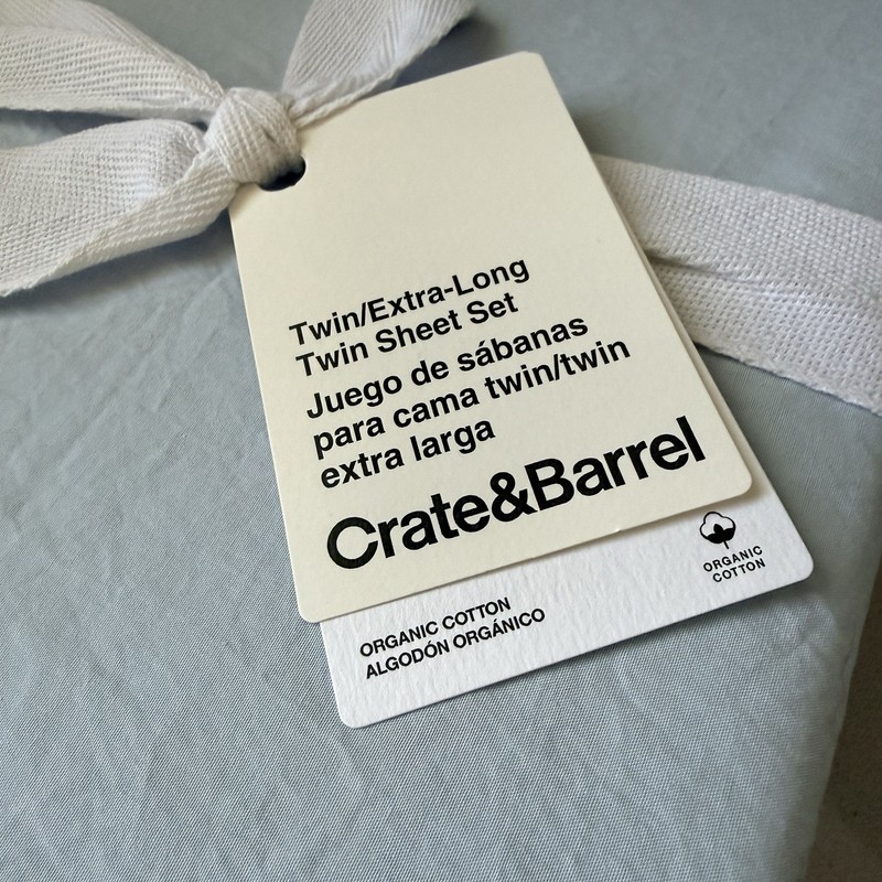 NWT Crate & Barrel Twin Sheet Set Extra Long Blue Cozy Cloud Organic Cotton gallery