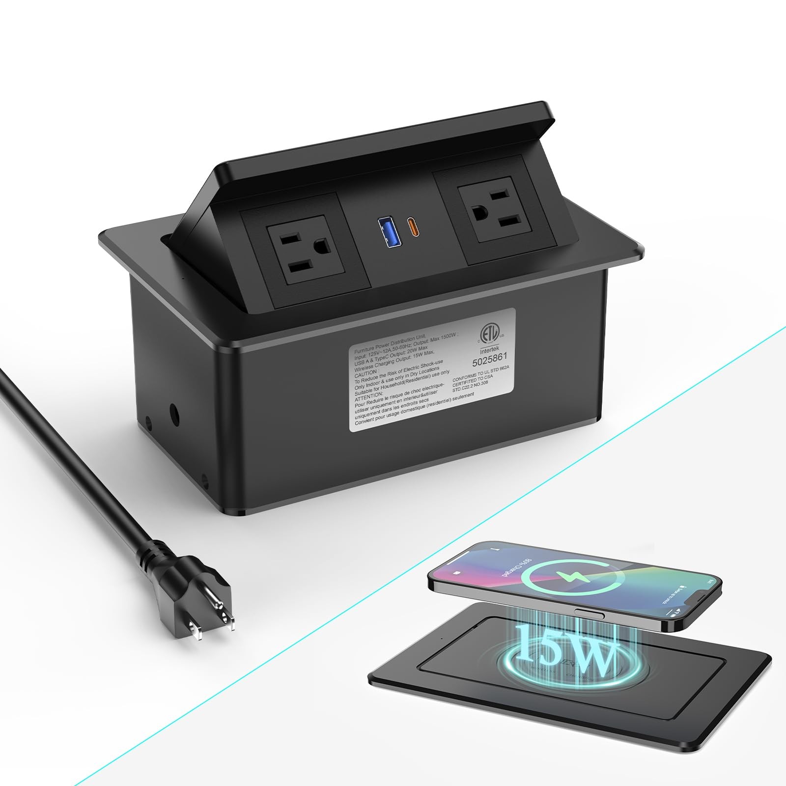 Pop Up Outlet for Countertop with 20W USB C, up Power Black gallery