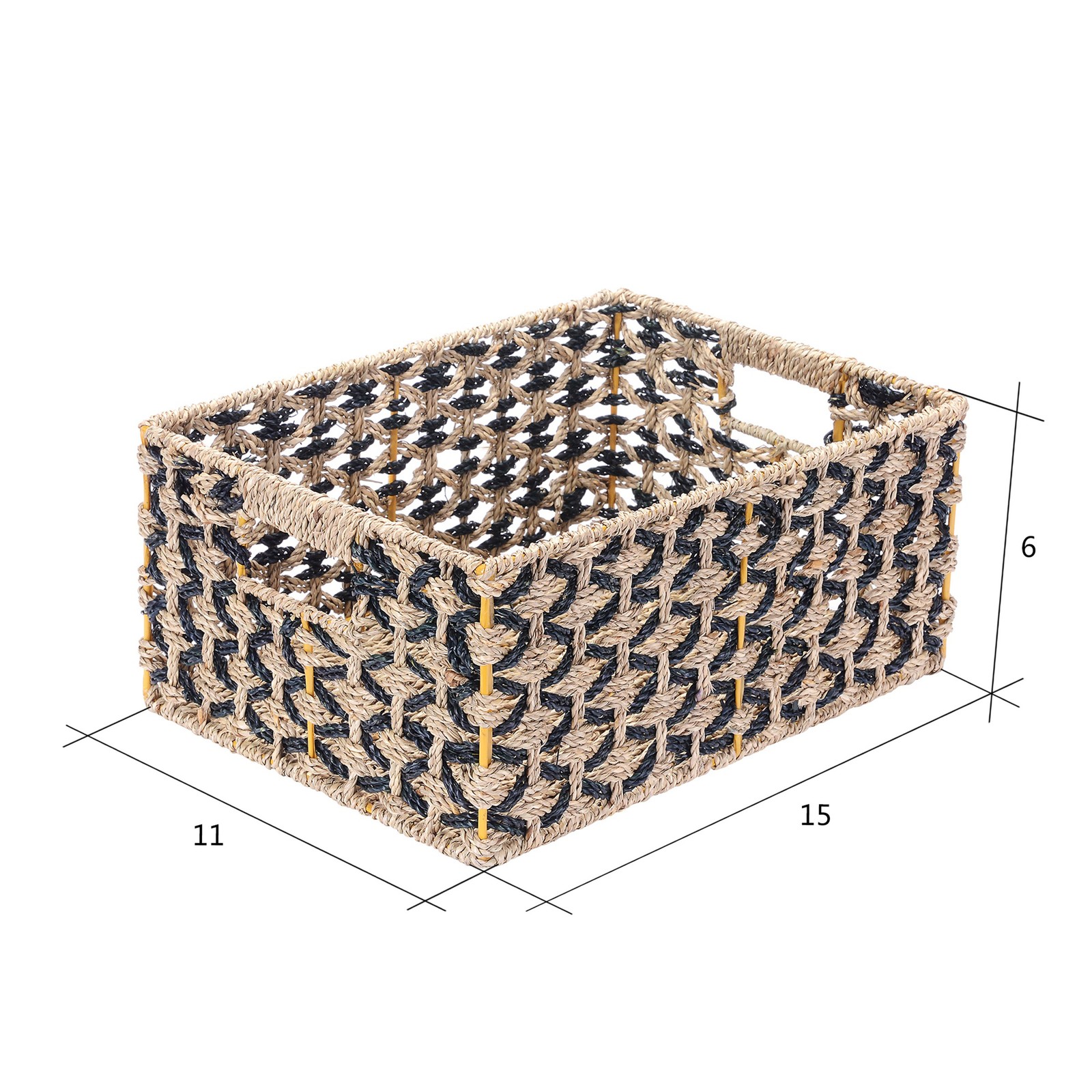 Rectangle Hand Weaved Wicker Baskets Water Hyacinth Seagrass Bins Set of 2 gallery