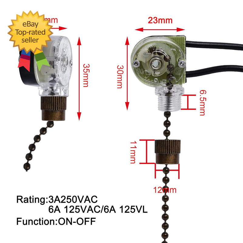 3 Pack Ceiling Fan Pull Chain Switch Zing Ear ZE 109 Two Wire Light Switch gallery