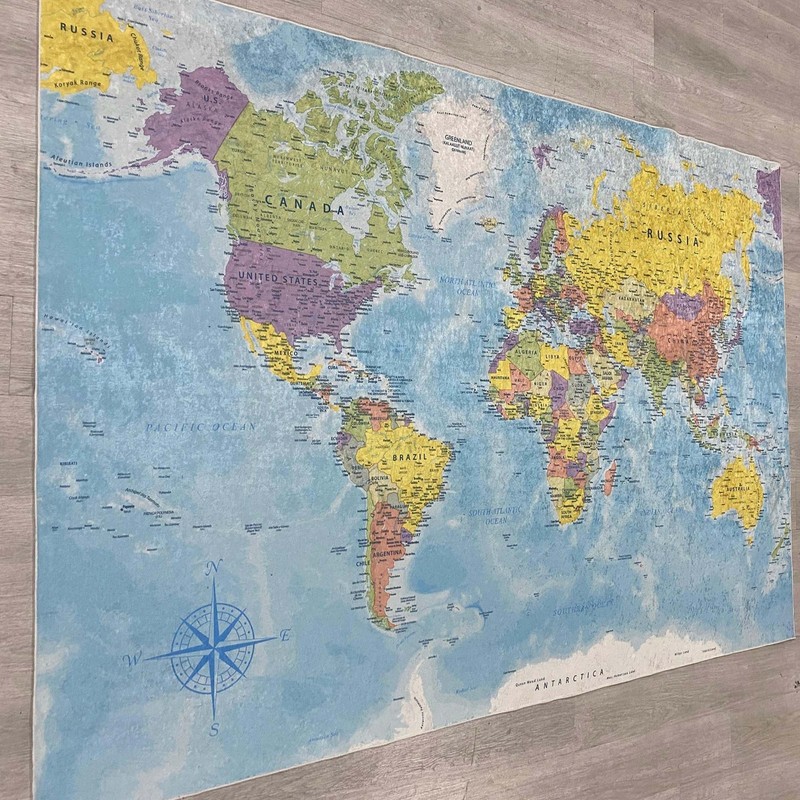 World Map Carpet, Educational Living Room Accent, Unique Global Perspective, Vib gallery