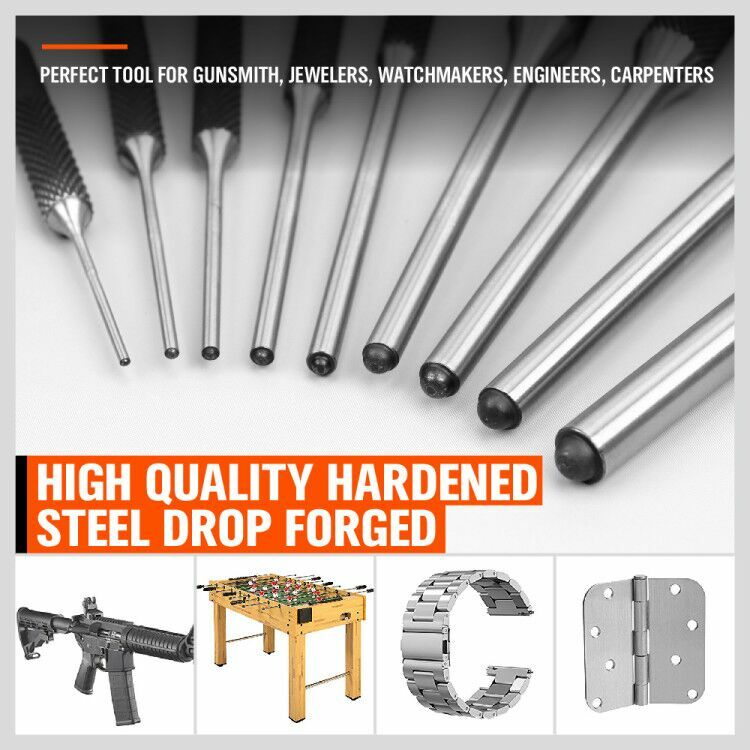 9Pcs Roll Pin Punch Set Gunsmithing Kit Removing Repair Tool with Holder Spring gallery