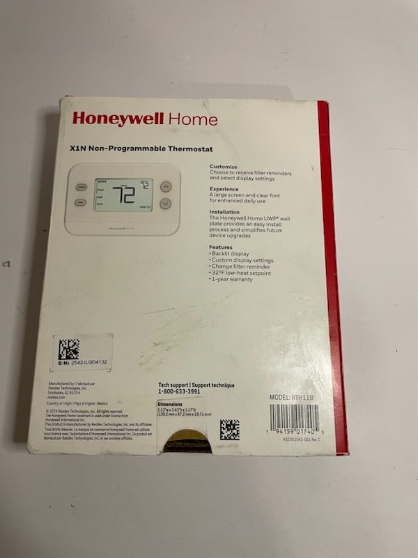 Honeywell Home X1N Non-Programmable Thermostat, Single-Stage, 1-Heat/1-Cool gallery