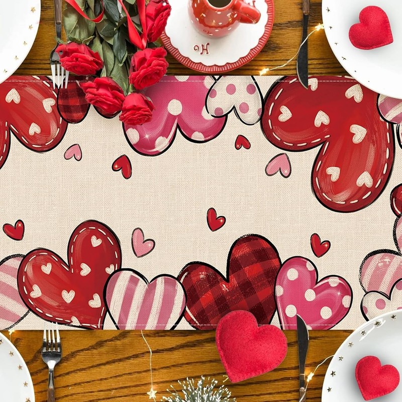 Chic Valentine's Day Table Runner with Love Hearts - 13x48 Inch Farmhouse Decor gallery
