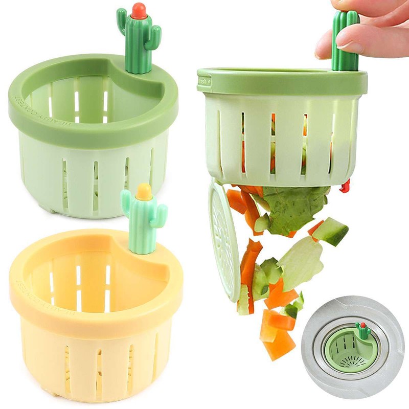 2X Creative Cactus Sink Filter Kitchen Drain Basket Food Slag Strainer W/ Handle gallery