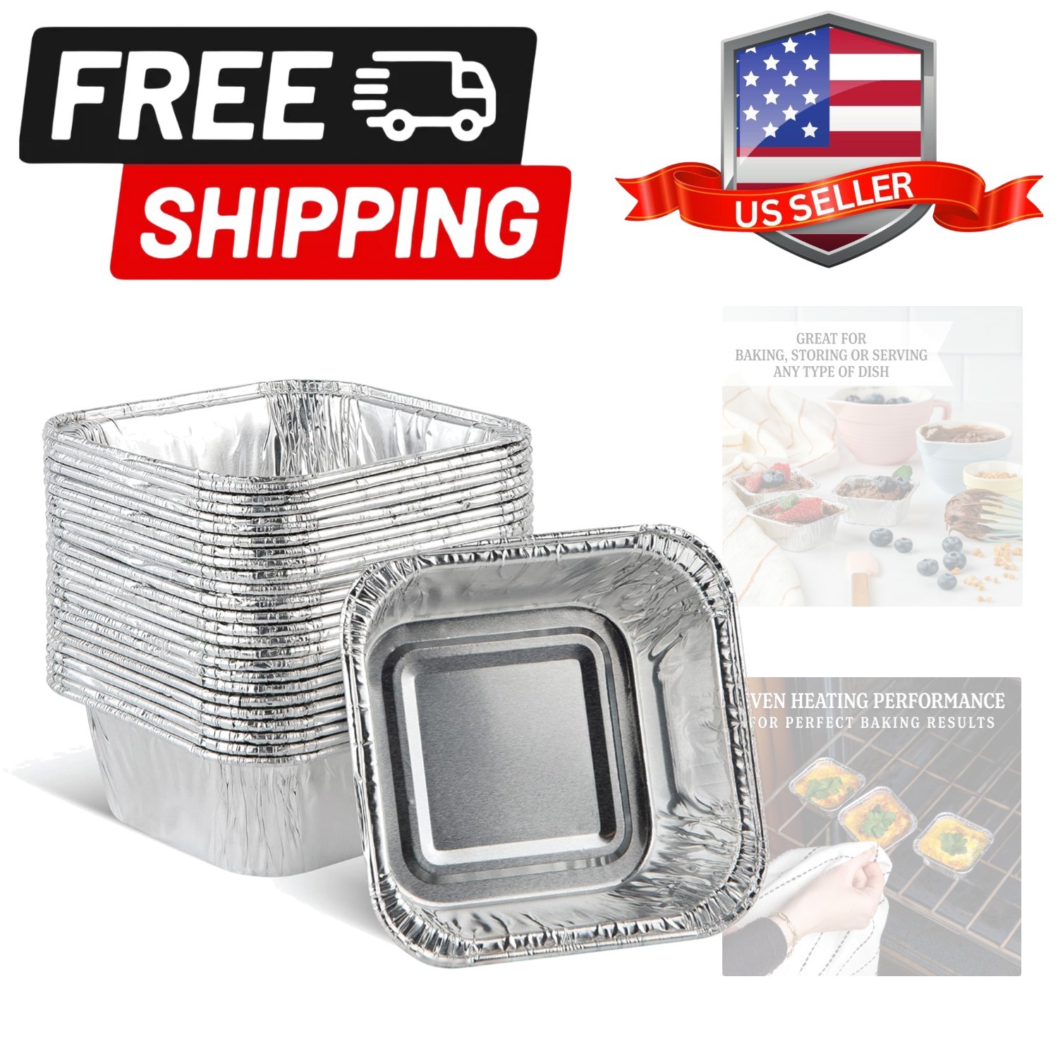 'Disposable'' Mini Size 3'' X 3 X 2'' Inch Square Aluminum Tin Foil Baking Pa... gallery