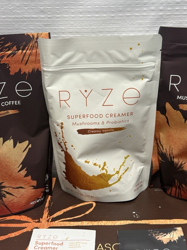 RYZE Coffee Ritual Set Kit Bundle Mushroom Creamers Latte Gummies Wood Canister gallery