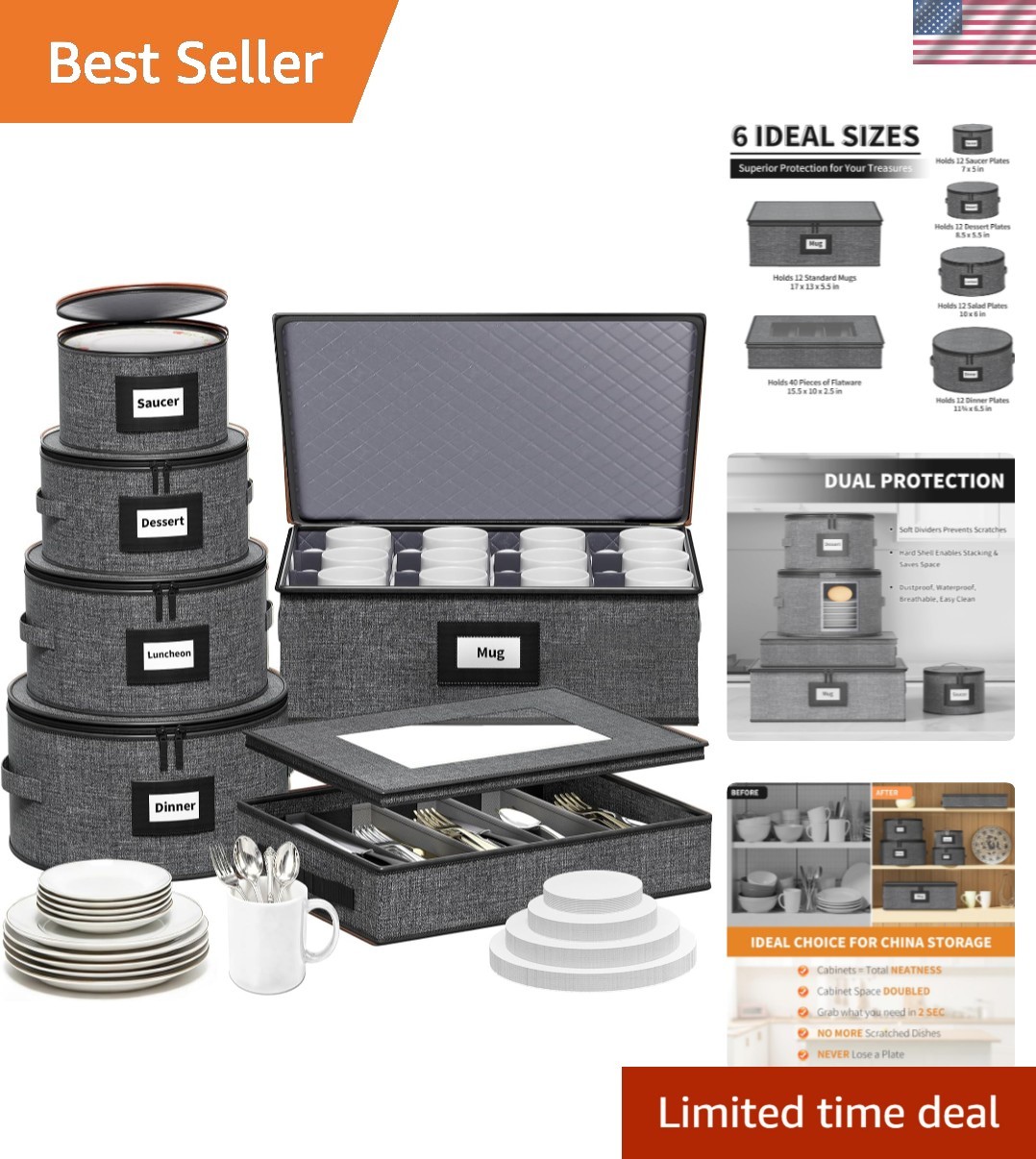 6-Piece China Storage Containers Set, Hard Shell Moving Boxes for Dishes, Pla... gallery