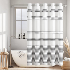 Hookless Shower Curtain Black and White Striped Waterproof Fabric Shower Curtain