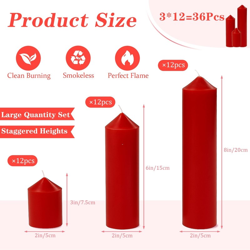36 Pcs Red Pillar Candles Bulk Set，Hurricane Candles，3 Different Lengths (12 ... gallery