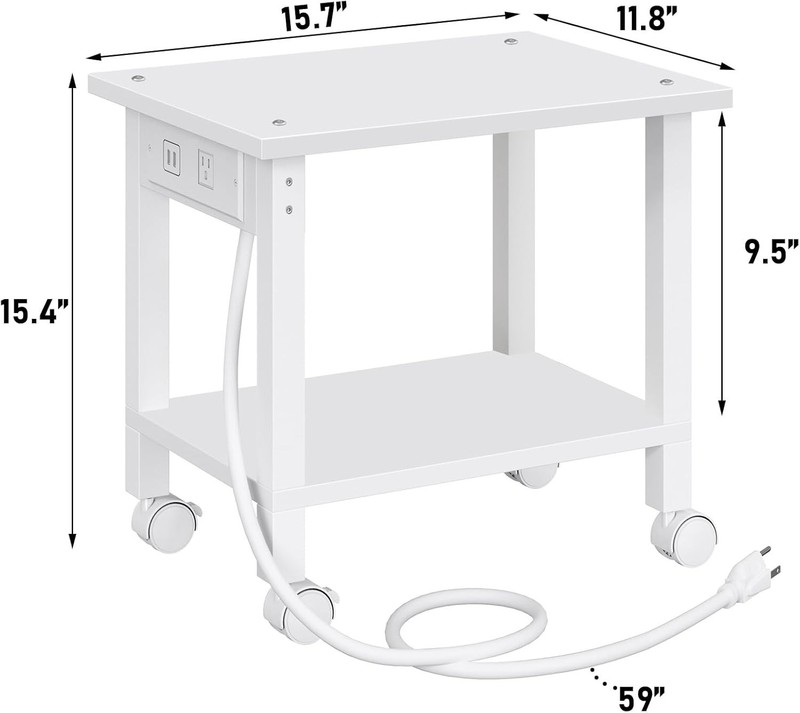 Mobile Printer Cart with Power Outlets & Locking Wheels - Modern White Design gallery