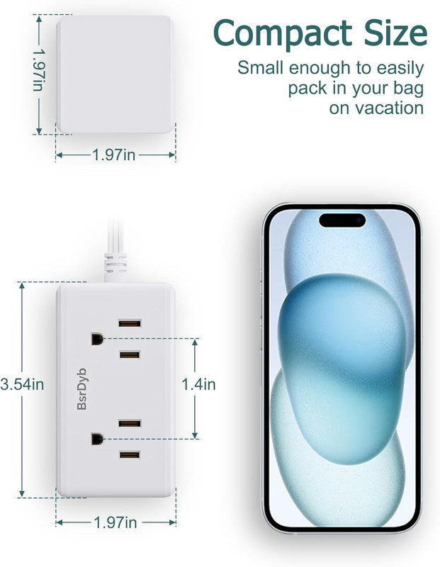 Flat Plug Power Strip 6 Ft, Ultra Flat Extension Cord with 6 Outlets Extender, N gallery