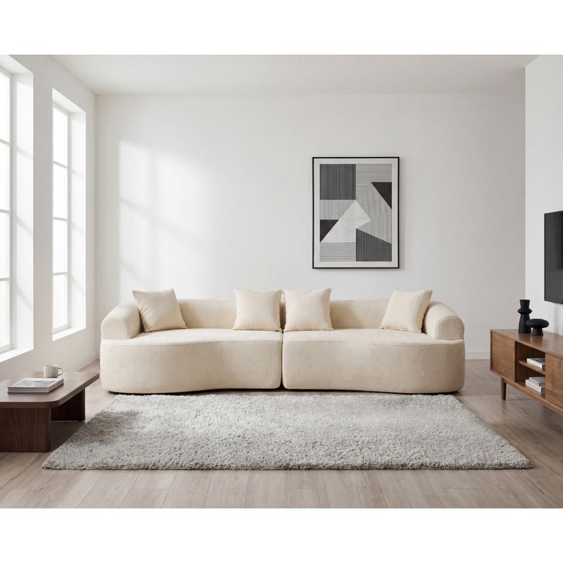 Curved Boneless Sofa,Compression Modular 106'' Sectional,White High-Density gallery