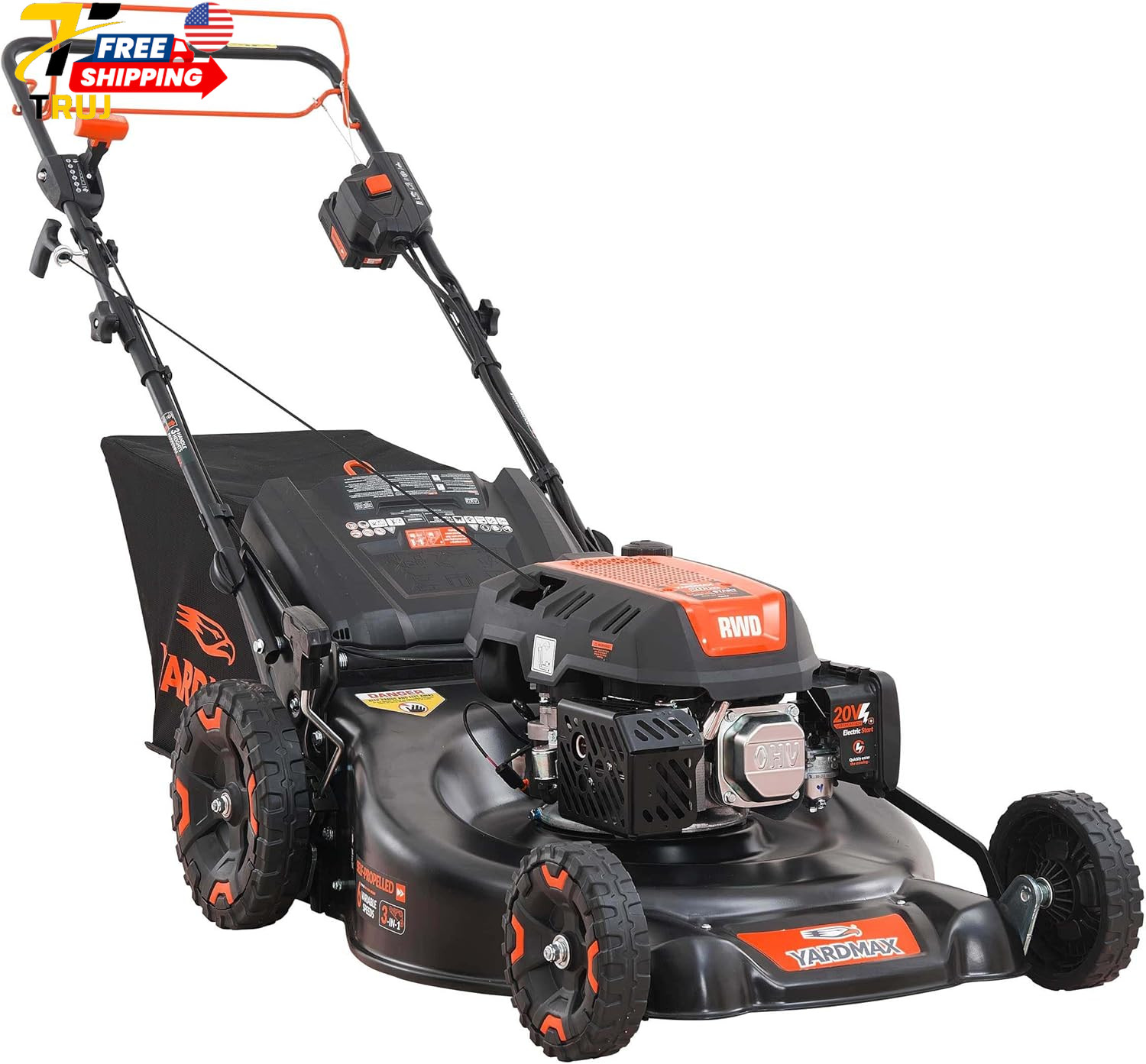 3 in 1 Gas Walk Behind Self Propelled Lawn Mower 24in 201cc Electric Start Selec gallery