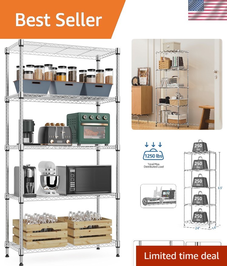 Elegant 5-Tier Wire Rack Storage Solution - 1250 lbs Capacity & Water-Resistant gallery