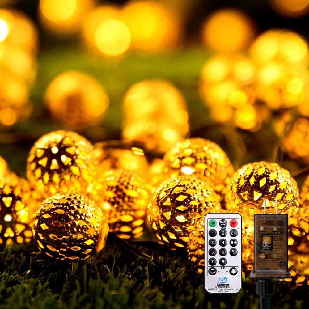 Moroccan String Lights Plug-in 60 LED 29ft Indoor Outdoor Waterproof 8 Modes ...