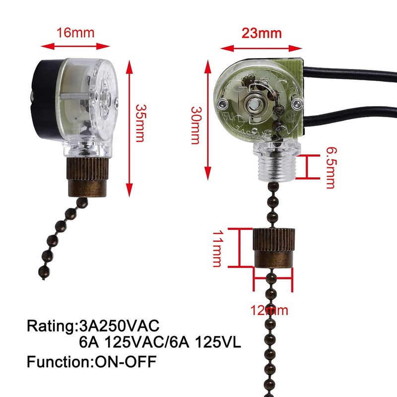 3 Pack Ceiling Fan Pull Chain Switch Zing Ear ZE 109 Two Wire Light Switch NEW gallery