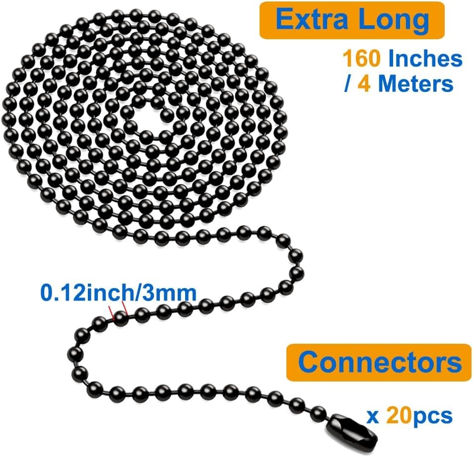 Black Ceiling Fan Pull Chain,160" Rustproof 3mm Beaded Ball Pull Chain Extension gallery