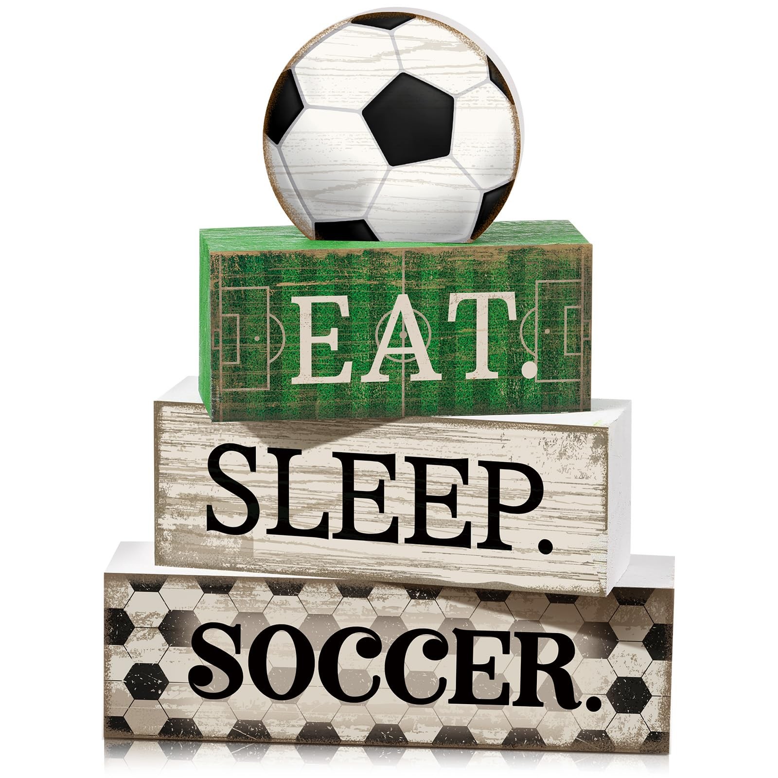 4 Pcs Soccer Wooden Tabletop Decor Soccer Tiered Tray Decor Rustic Wood Block... gallery