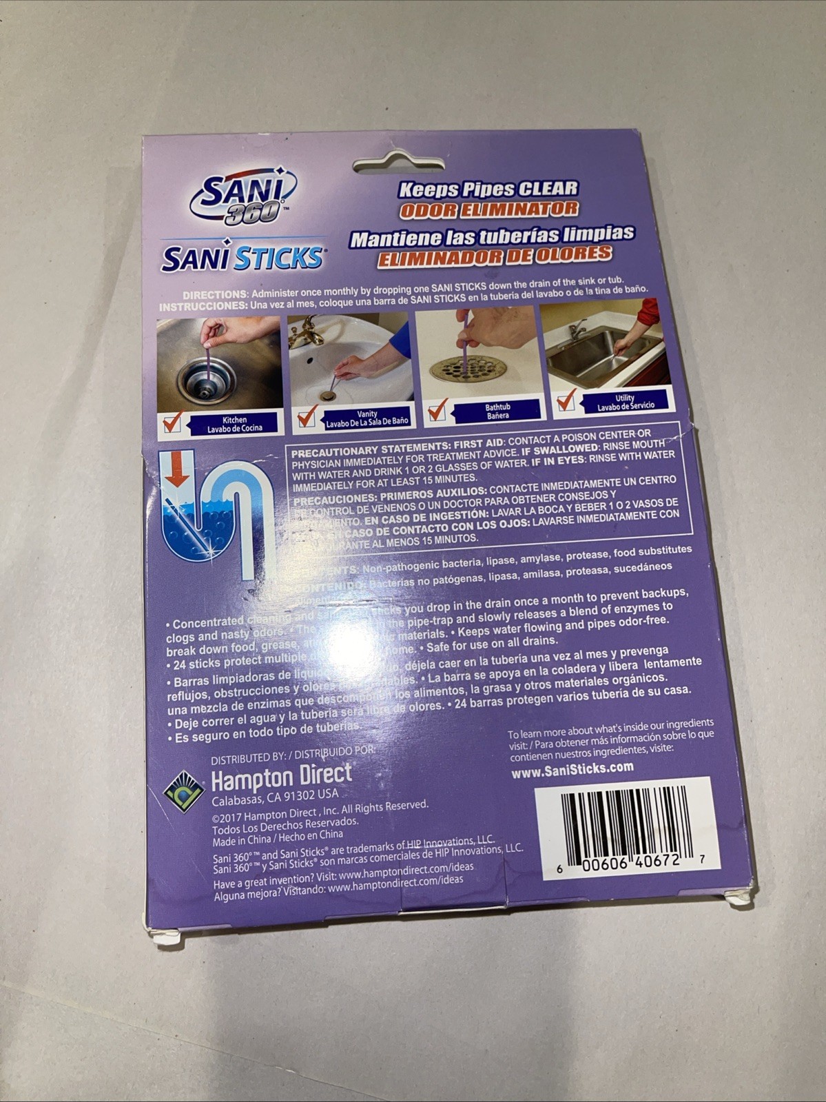 Sani 360 Clear All Drains Pipes Sinks Bathtub ODOR ELIMINATOR STICKS ~ LAVENDER gallery