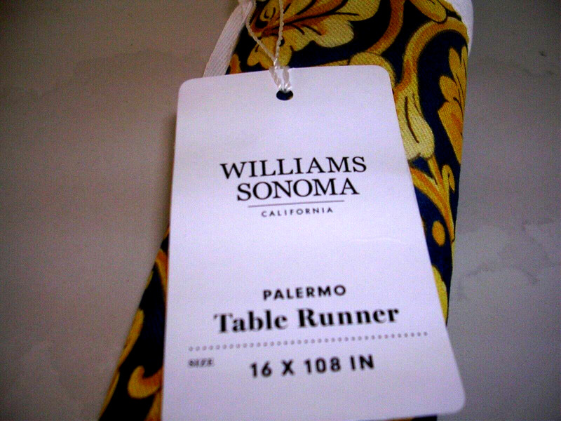 WILLIAMS SONOMA PALERMO TABLE RUNNER 16 X 108 IN 100% COTTON BLUE YELLOW GRN NWT gallery