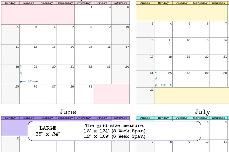 Large Wall Calendar, Annual Planner, Start On Any Month, 36" x 24" or 24" x 16" gallery