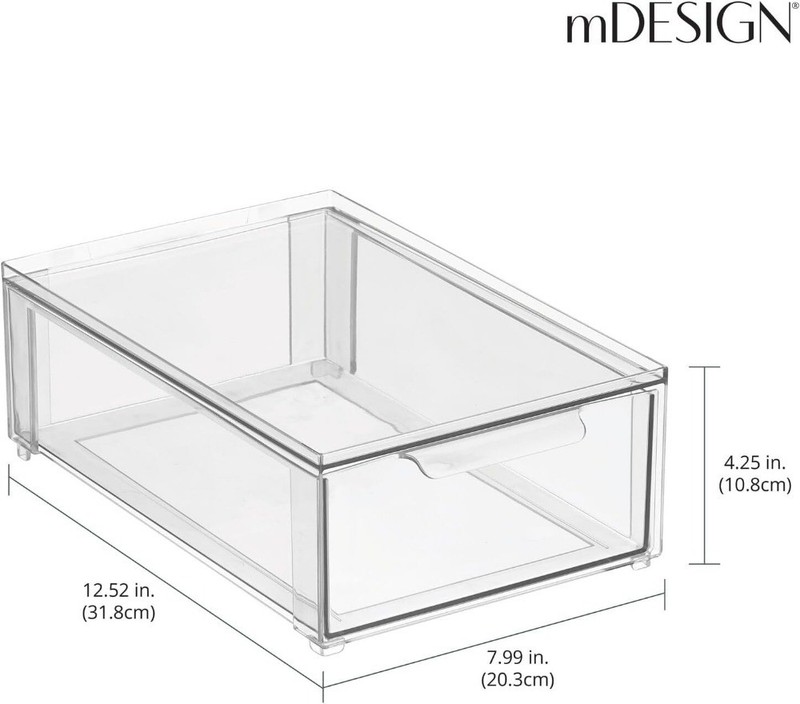 mDesign Plastic Stackable Bathroom Storage Organizer Bin with Pull Out Drawer gallery